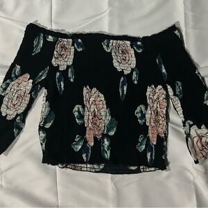 Kendall & Kylie Black Floral Off-Shoulder Blouse